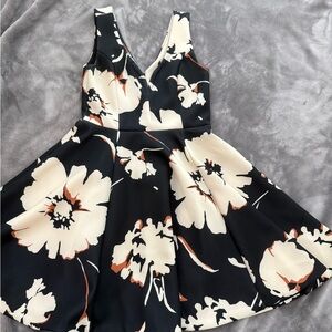 Anthropologie Maeve Black Dress with Cream and Rust Floral Print